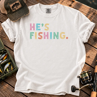 He's Fishing Pastel T-Shirt in White