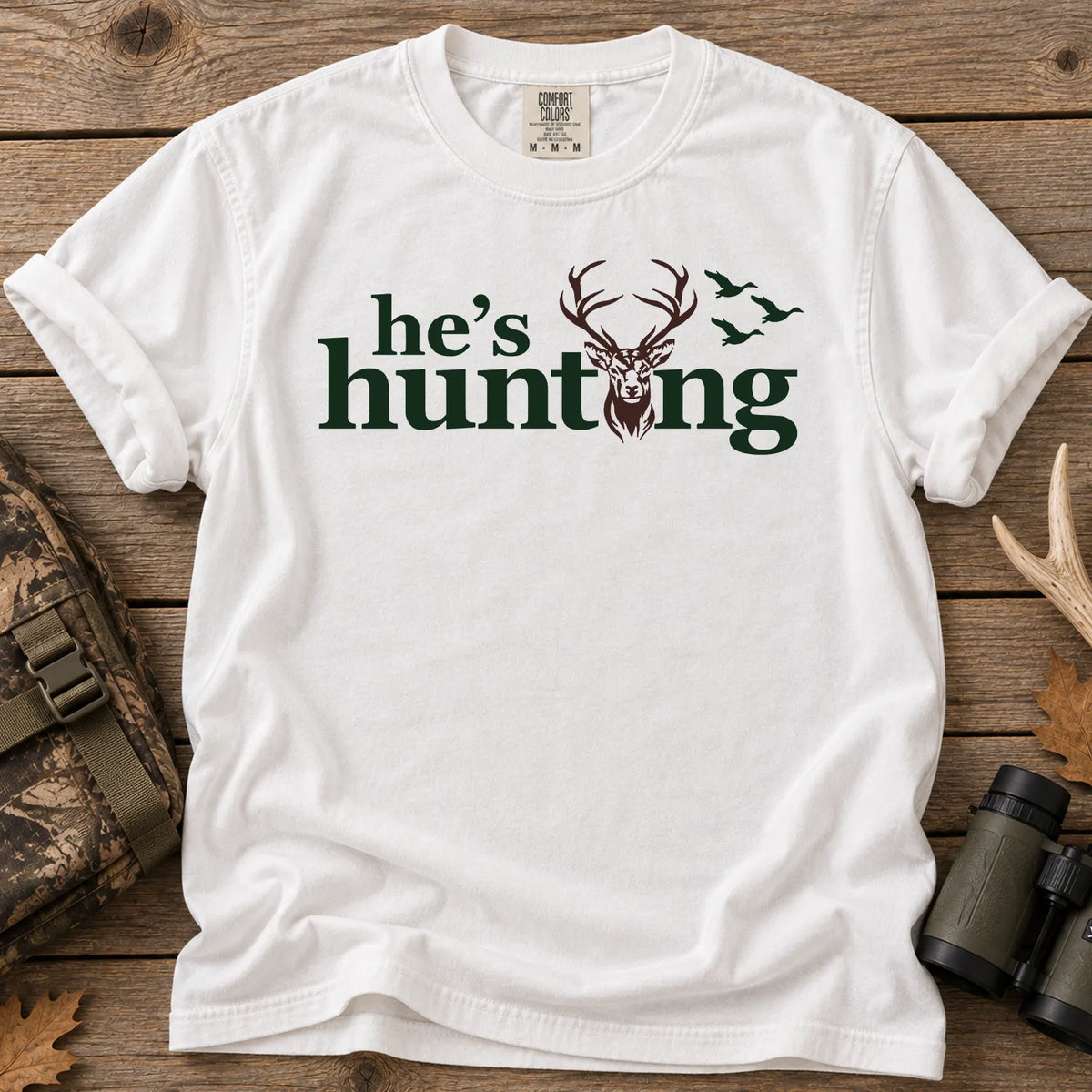 He's Hunting Antler T-Shirt in White