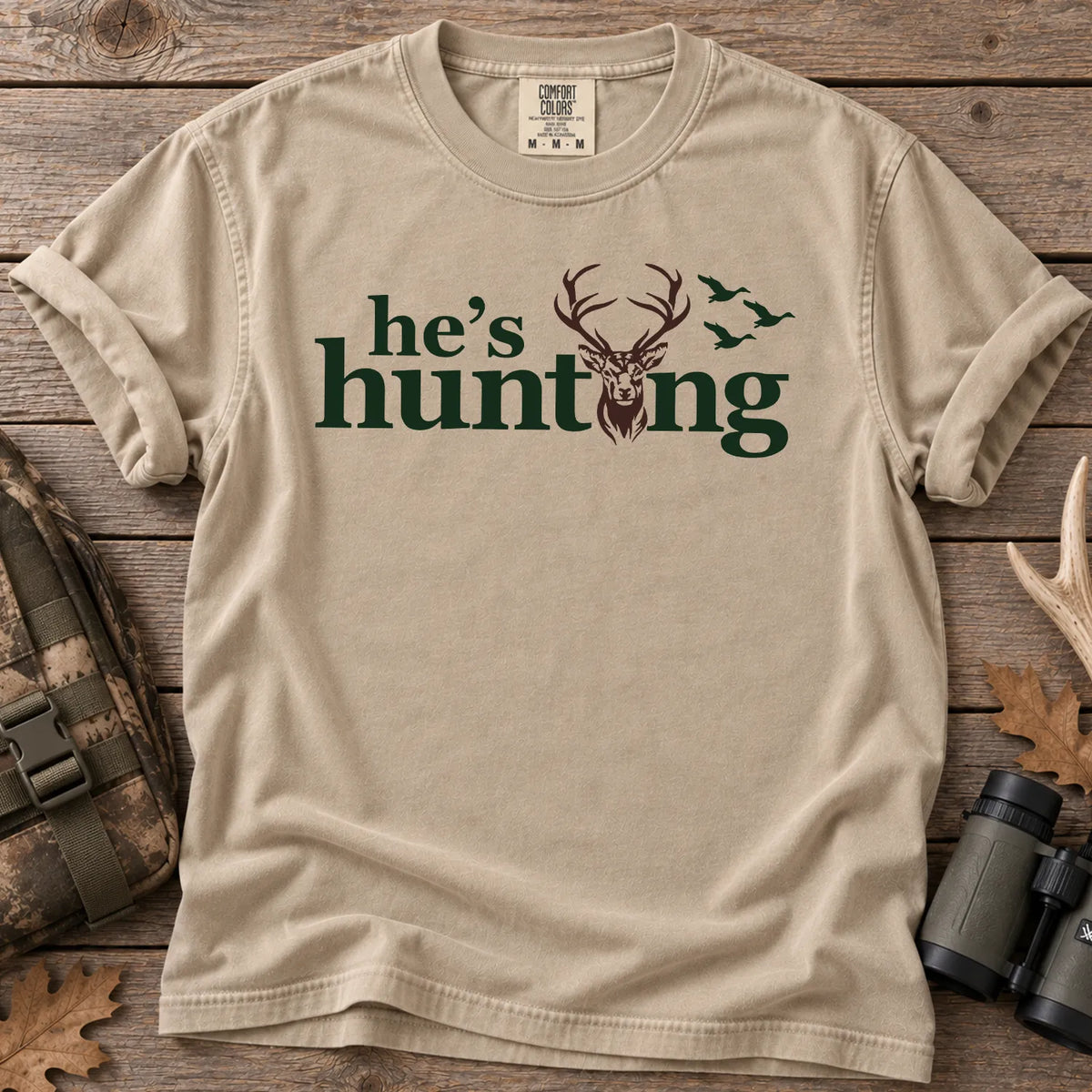 He's Hunting Antler T-Shirt in Sandstone