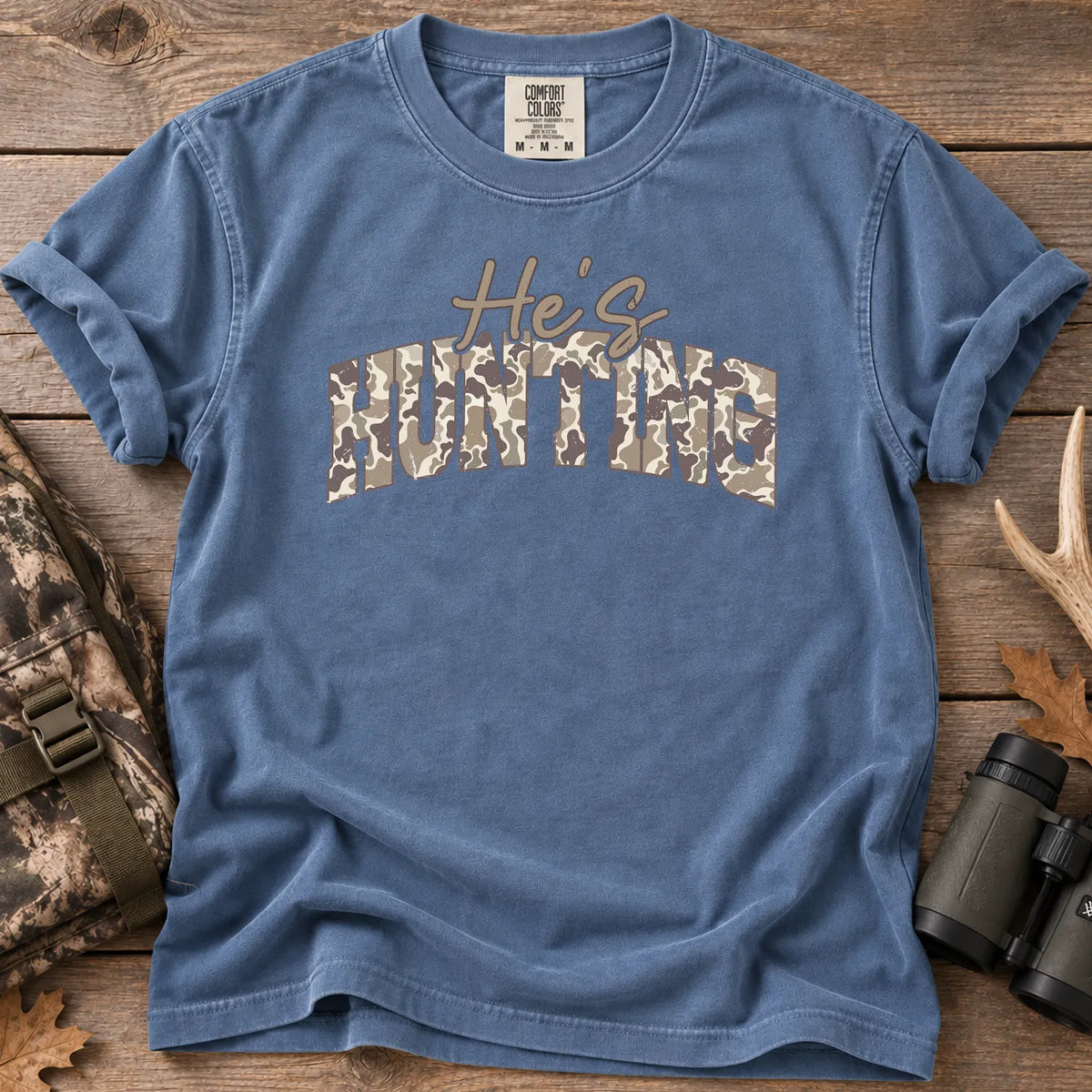 He's Hunting Block T-Shirt in Blue Jean