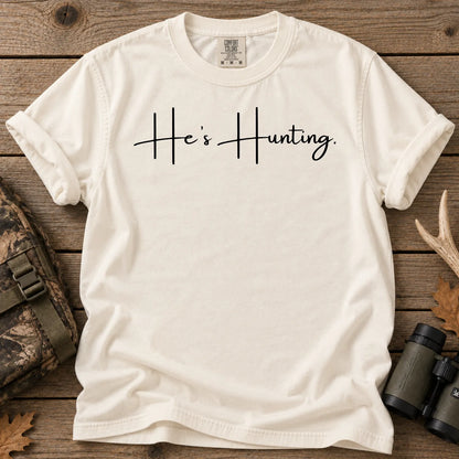 He's Hunting Blue Script T-Shirt in Ivory