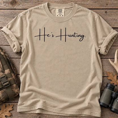 He's Hunting Blue Script T-Shirt in Sandstone