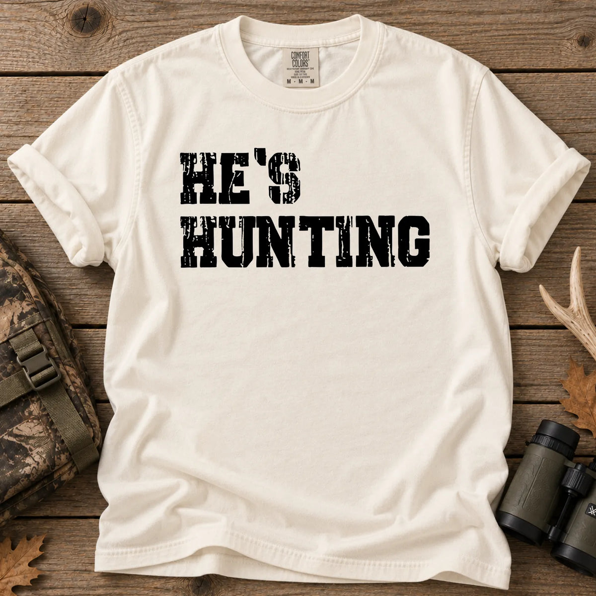 He's Hunting Bold Camo T-Shirt in Ivory