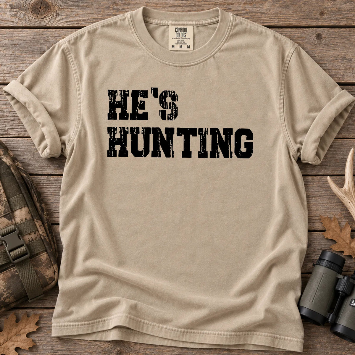 He's Hunting Bold Camo T-Shirt in Sandstone