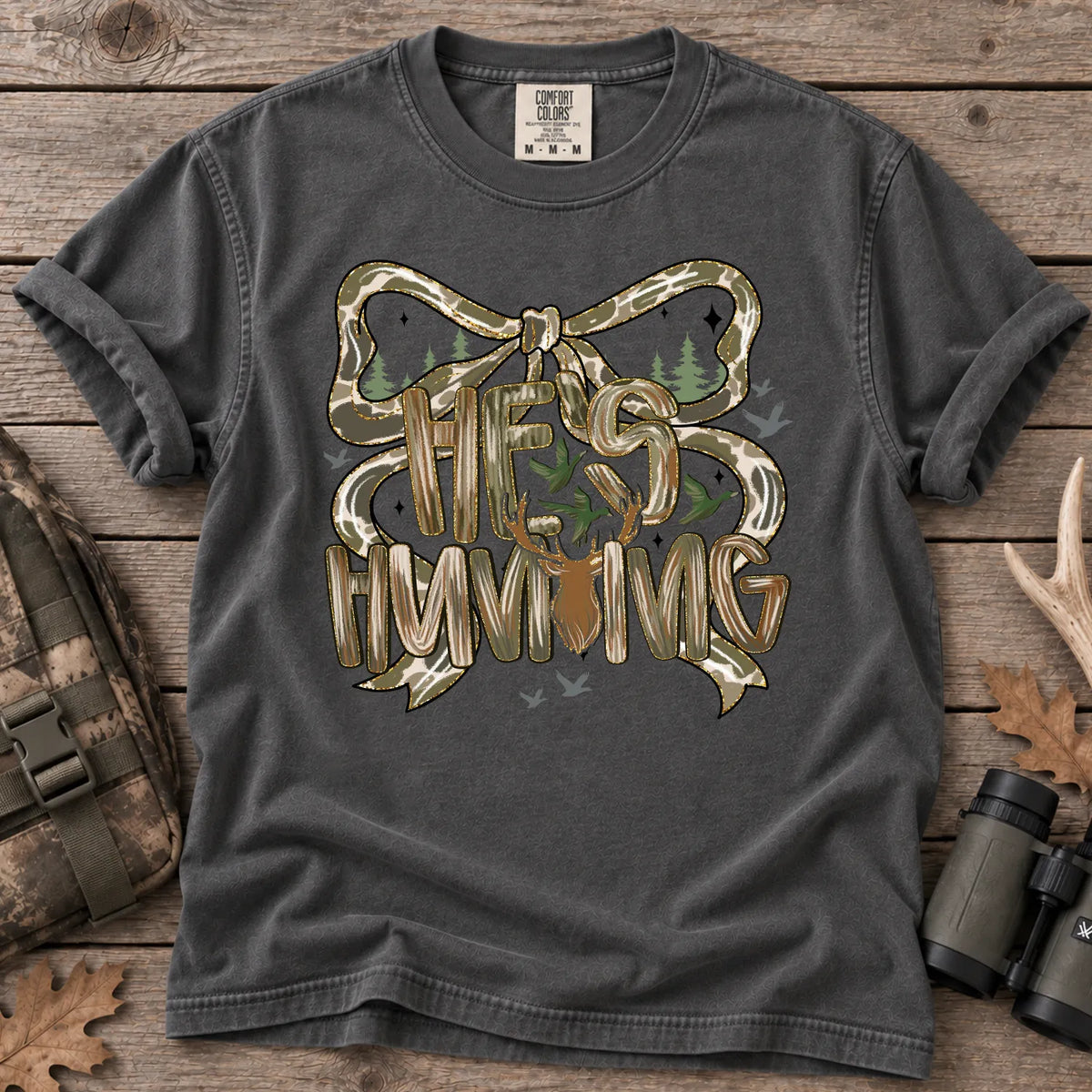 He's Hunting Camo Bow T-Shirt in Pepper