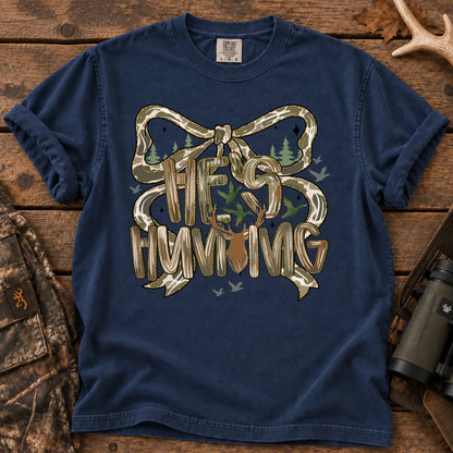 He's Hunting Camo Bow T-Shirt in True Navy