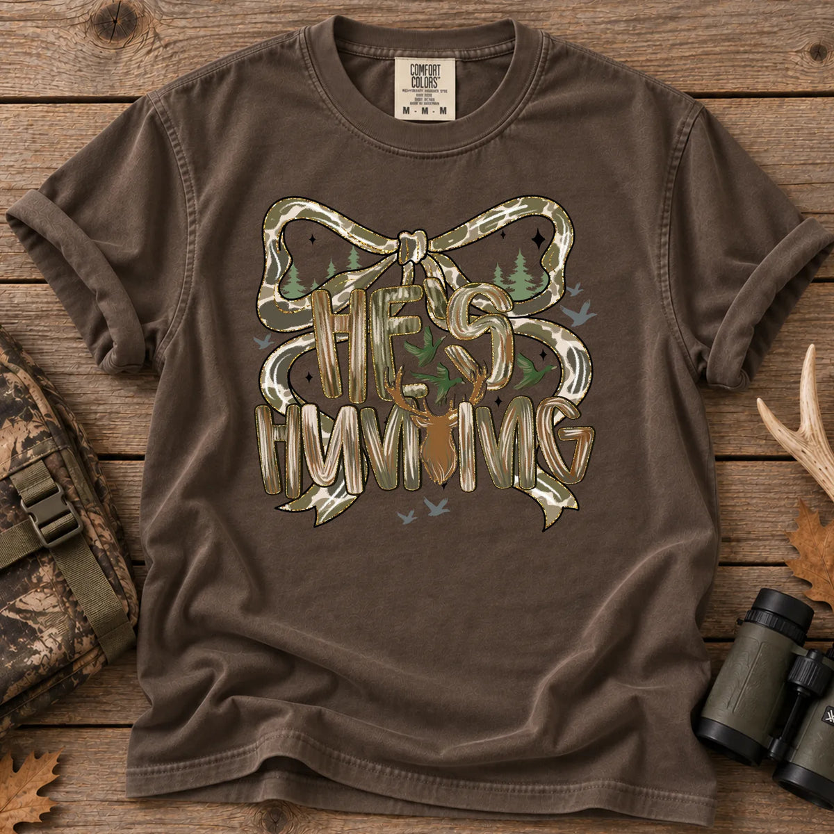 He's Hunting Camo Bow T-Shirt in Espresso