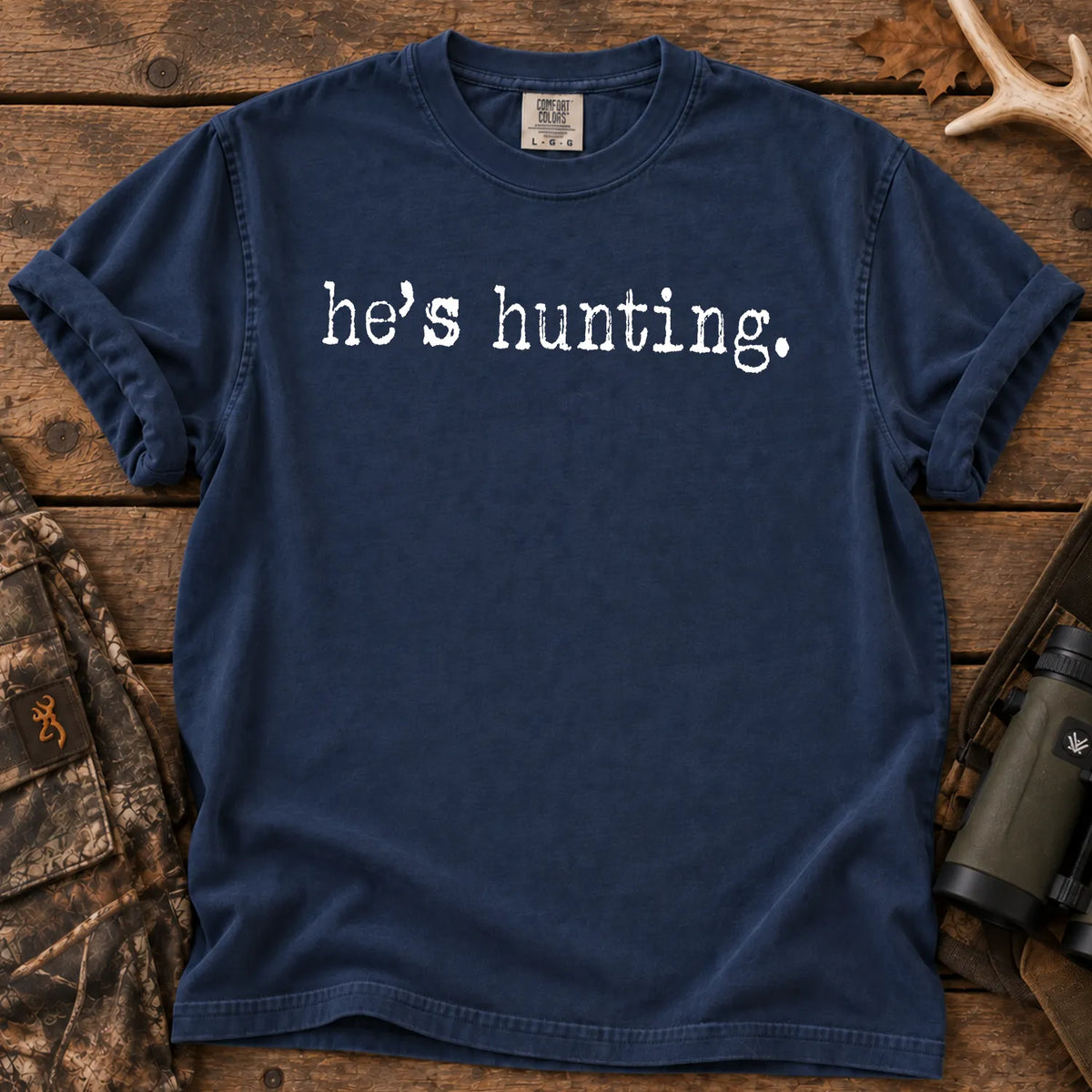 He's Hunting Camo T-Shirt in True Navy