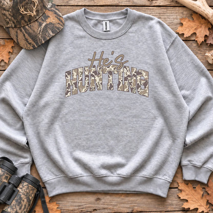 Hes Hunting Camo Typography Sweatshirt in Sport Grey