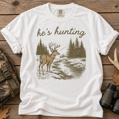 He's Hunting Deer Scene T-Shirt in White