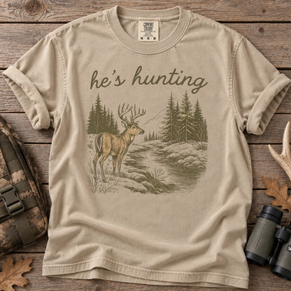 He's Hunting Deer Scene T-Shirt in Sandstone