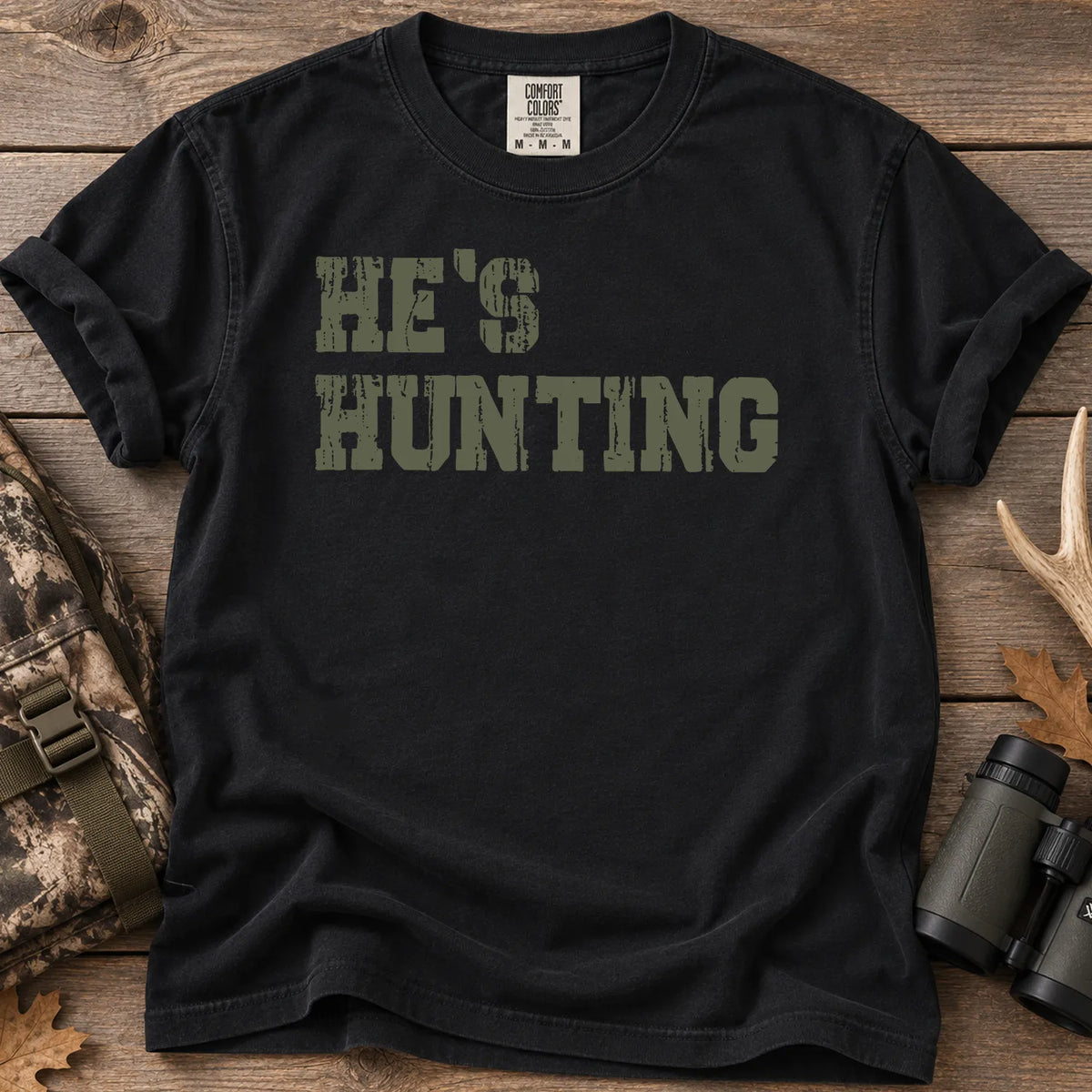 He's Hunting Green Block T-Shirt in Black