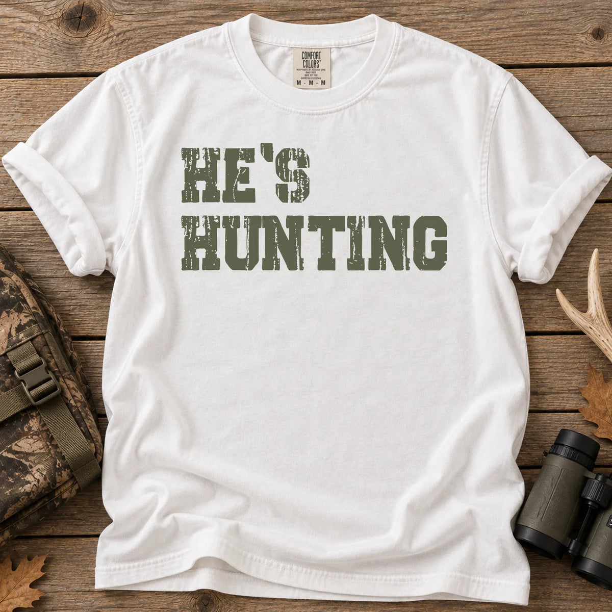 He's Hunting Green Block T-Shirt in White