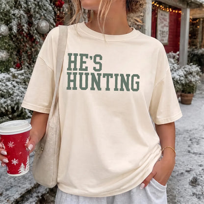 He's Hunting Green Camo T-Shirt Women model in Ivory