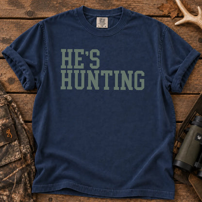 He's Hunting Green Camo T-Shirt in True Navy