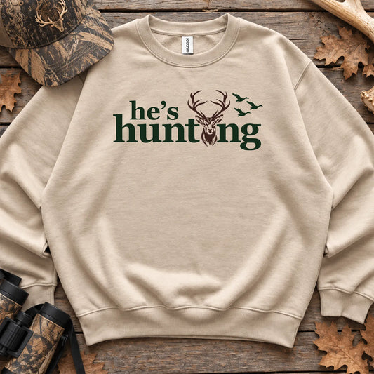 Hes Hunting Retro Camo Text Sweatshirt in Sand
