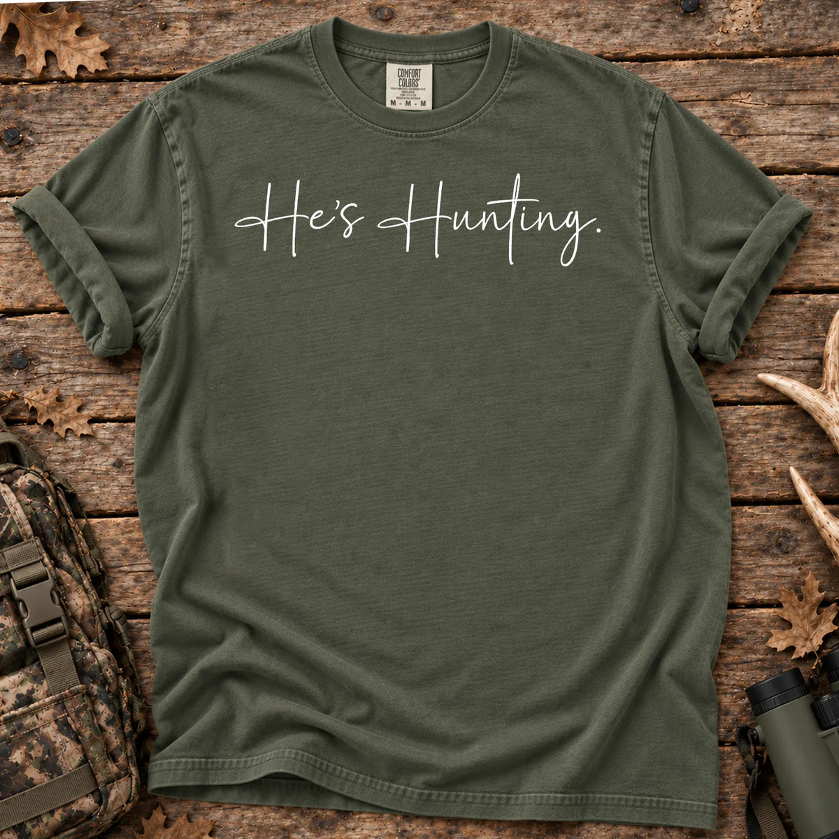 He's Hunting Script T-Shirt in Moss