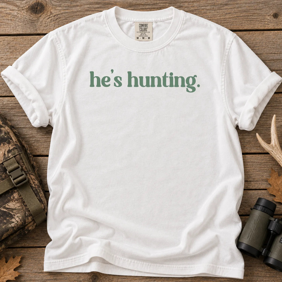 He's Hunting White Text T-Shirt in White