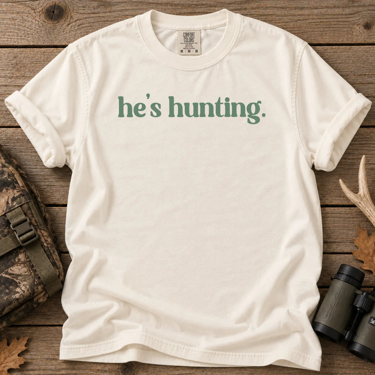 He's Hunting White Text T-Shirt in Ivory
