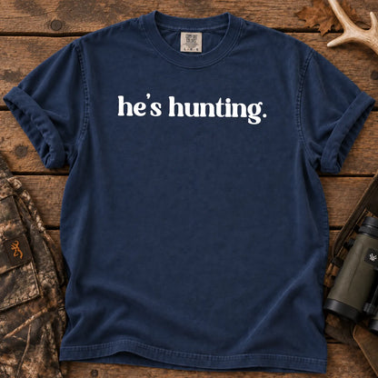 He's Hunting White Text T-Shirt in True Navy