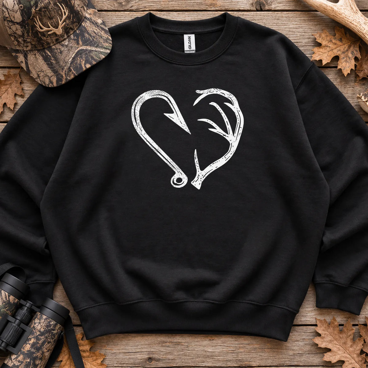 Hook and Antler Heart Sweatshirt in Black