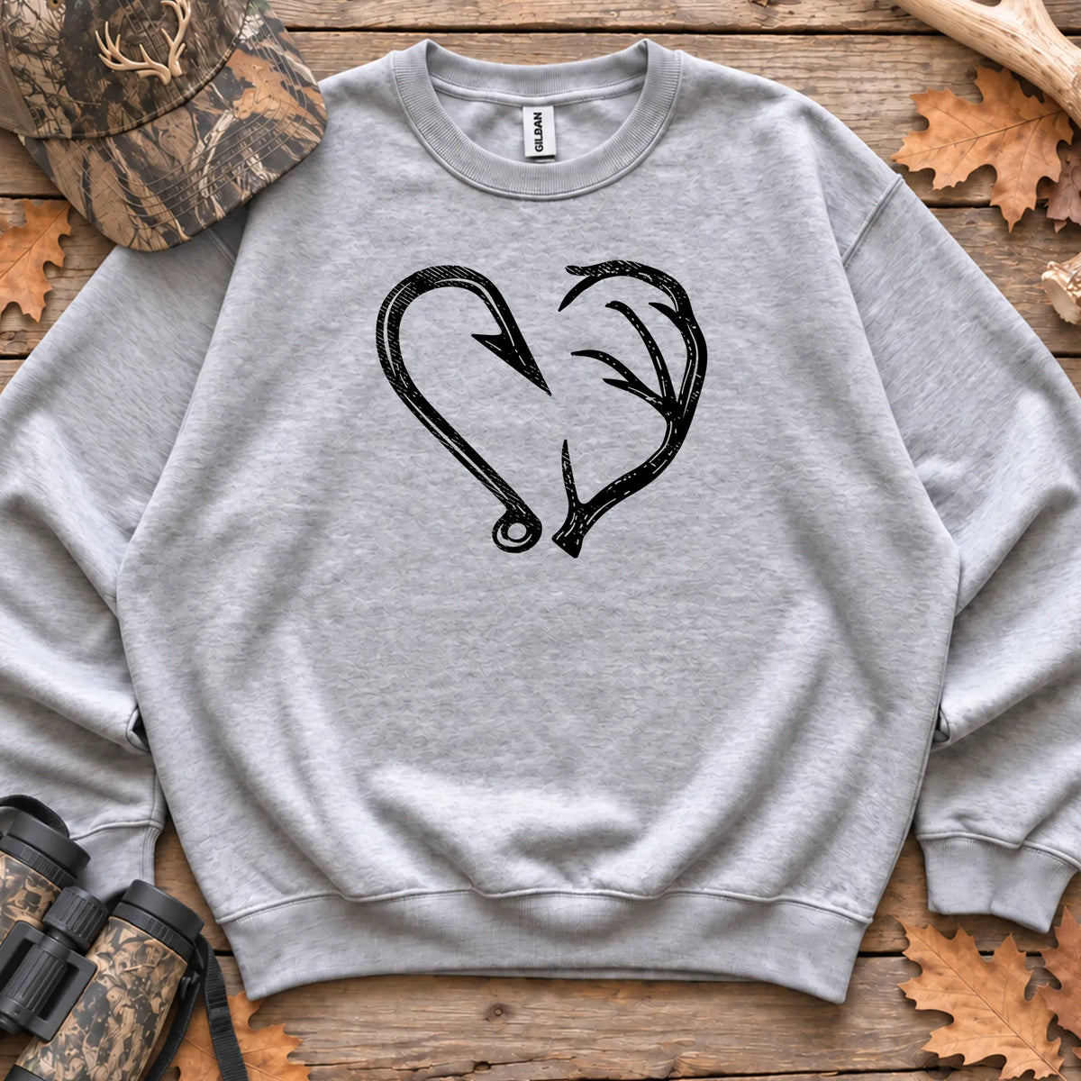 Hook and Antler Heart Sweatshirt in Sport Grey