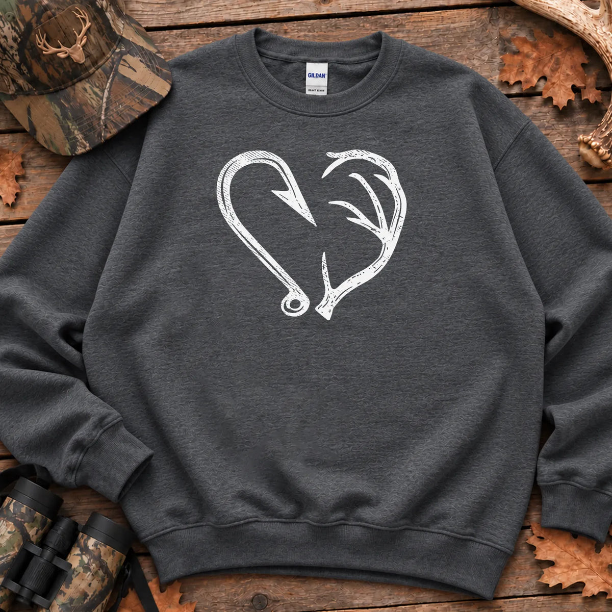 Hook and Antler Heart Sweatshirt in Dark Heather