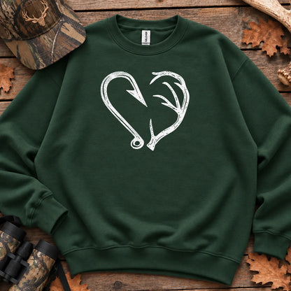 Hook and Antler Heart Sweatshirt in Forest Green