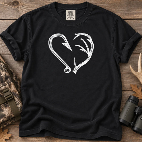 Hook and Antler Heart T-Shirt in Black
