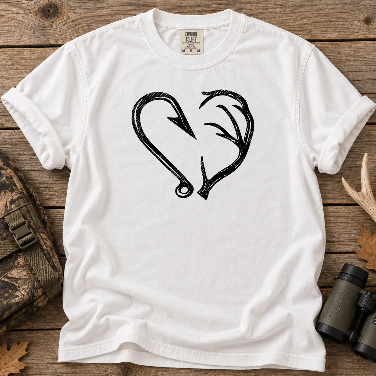 Hook and Antler Heart T-Shirt in White