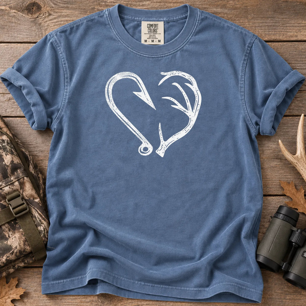 Hook and Antler Heart T-Shirt in Blue Jean