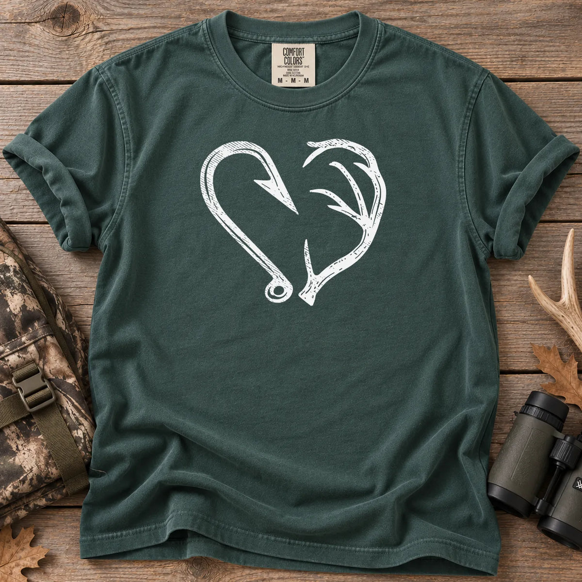 Hook and Antler Heart T-Shirt Blue Spruce - Front