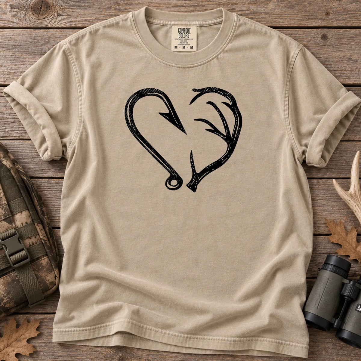 Hook and Antler Heart T-Shirt Sandstone - Front
