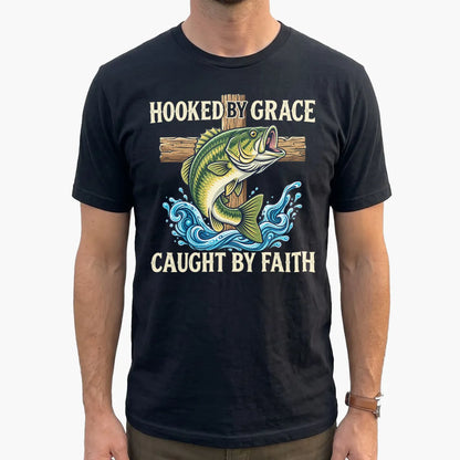 Hooked by Grace Caught by Faith T-Shirt lifestyle mockup