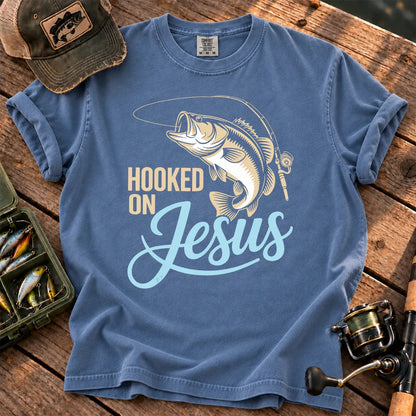 Hooked on Jesus Fishing T-Shirt in Blue Jean