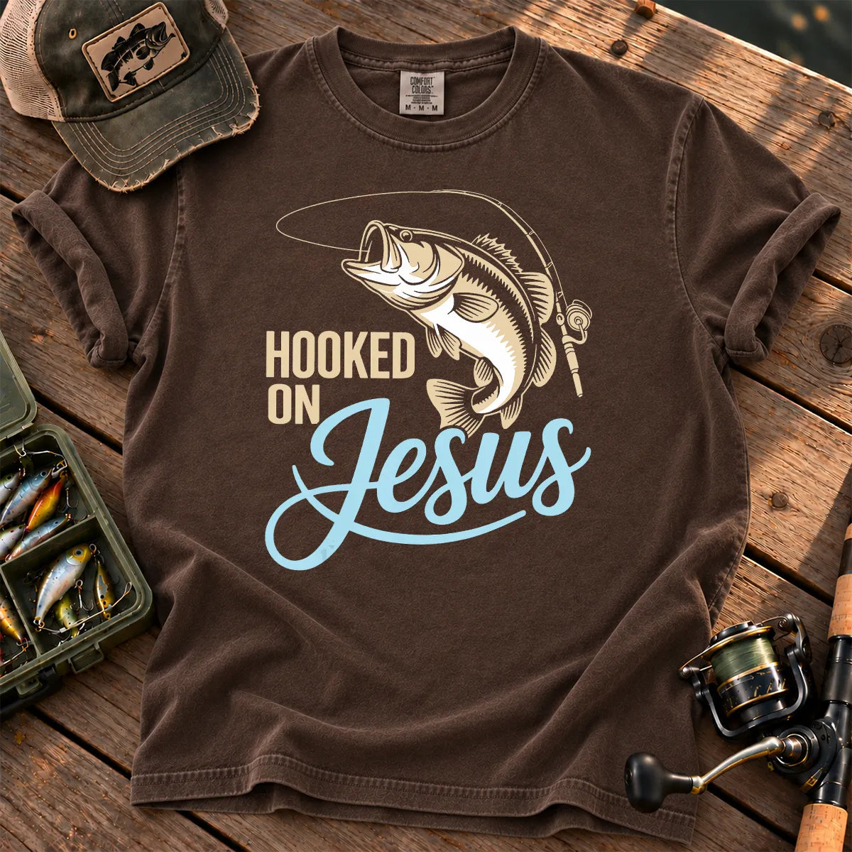 Hooked on Jesus Fishing T-Shirt in Espresso