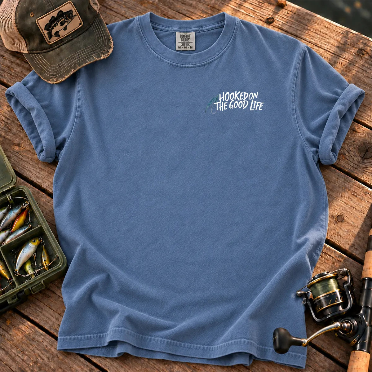 Hooked on the Good Life T-Shirt in Blue Jean