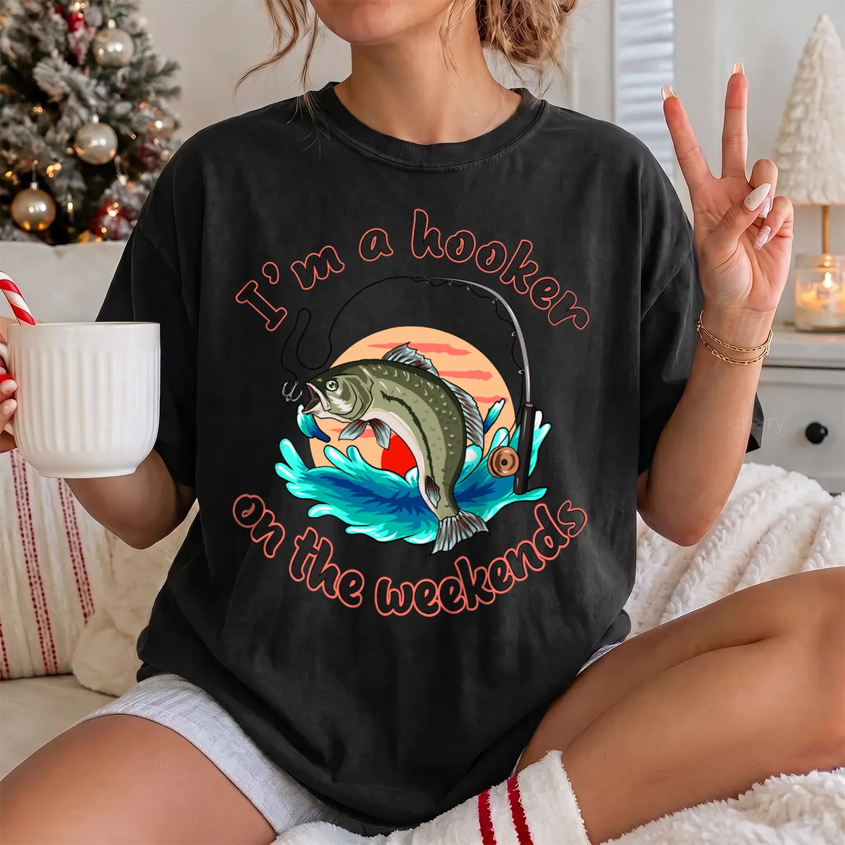 Hooker on the Weekends T-Shirt Women model in Black