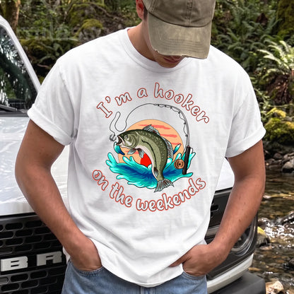 Hooker on the Weekends T-Shirt Men model in White