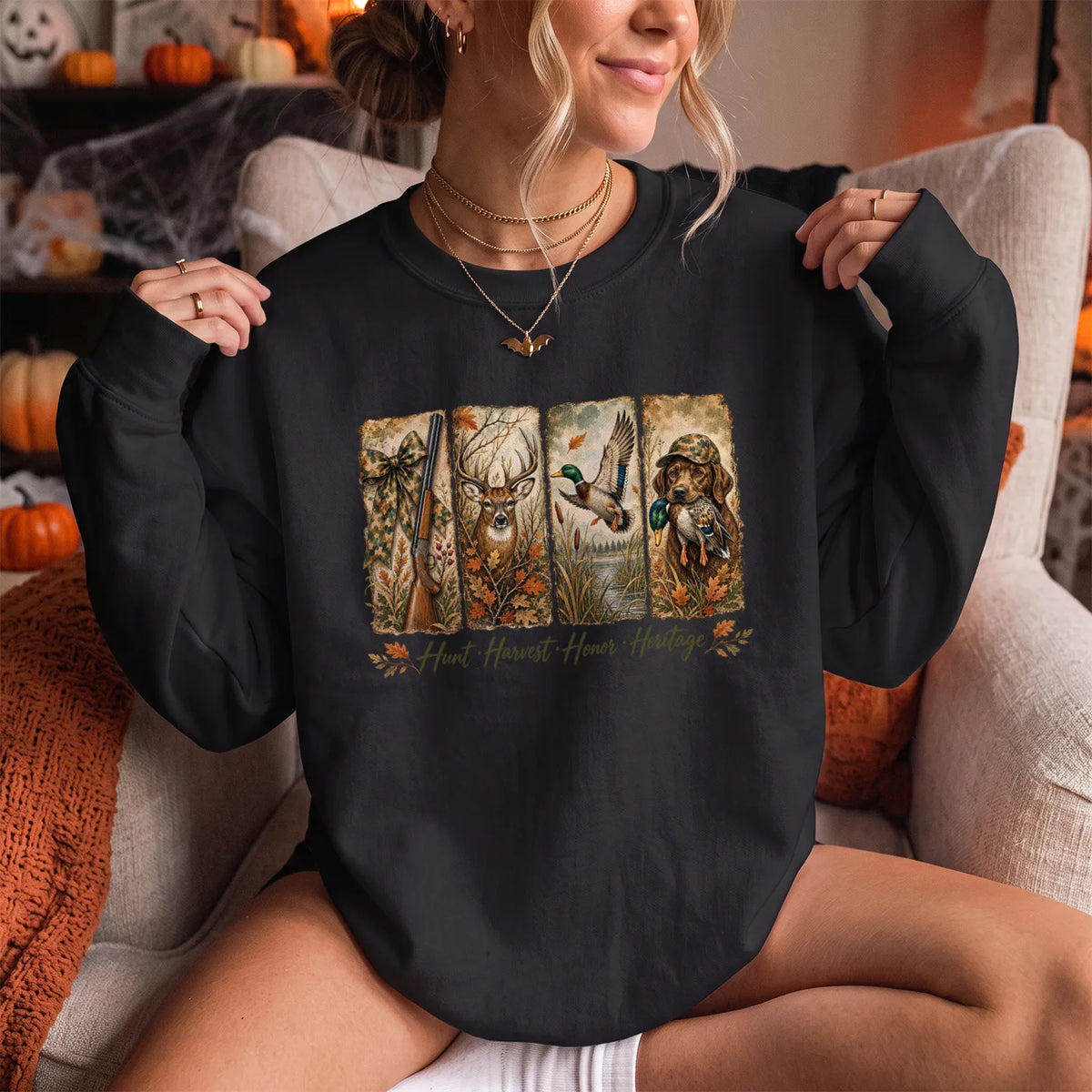 Hunt Harvest Honor Heritage Sweatshirt Women model in Black