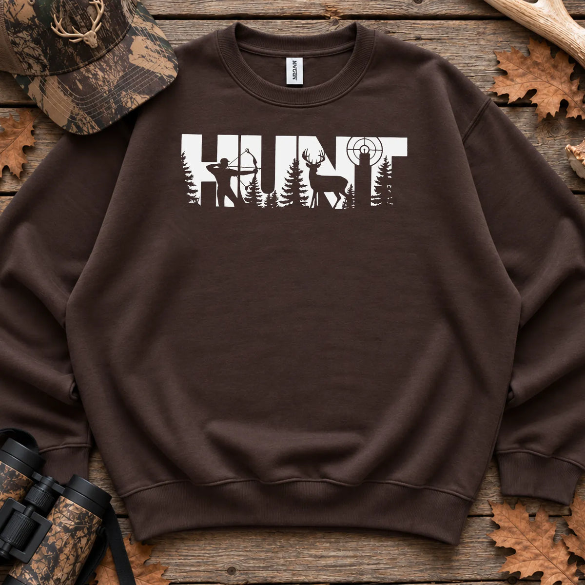 Hunt Wildlife Typography Sweatshirt in Dark Chocolate