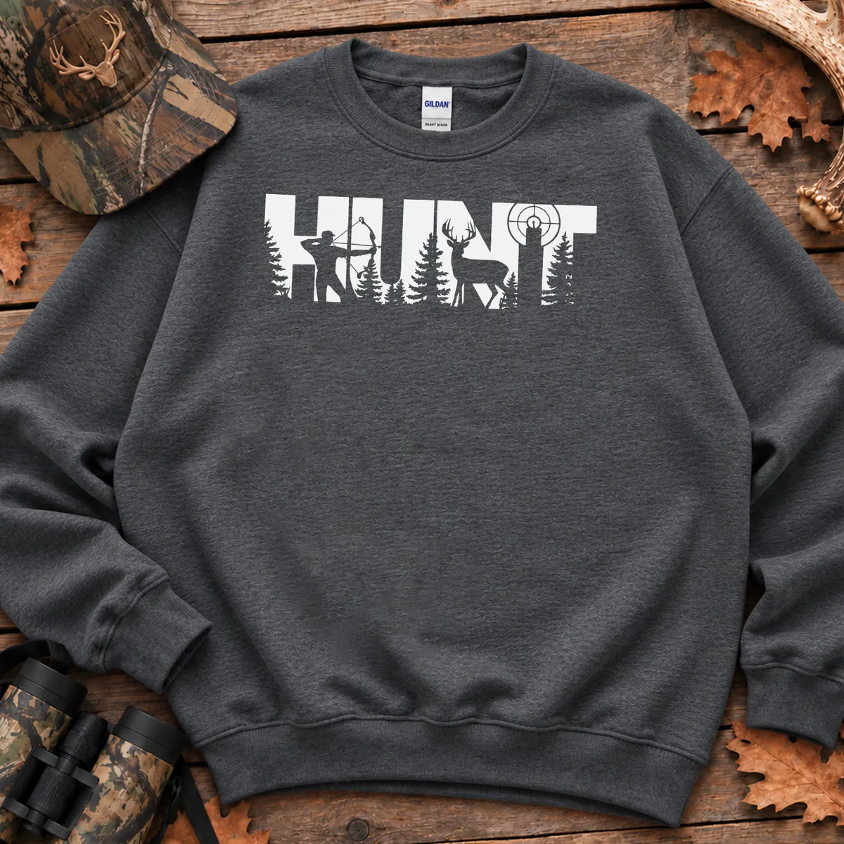 Hunt Wildlife Typography Sweatshirt in Dark Heather