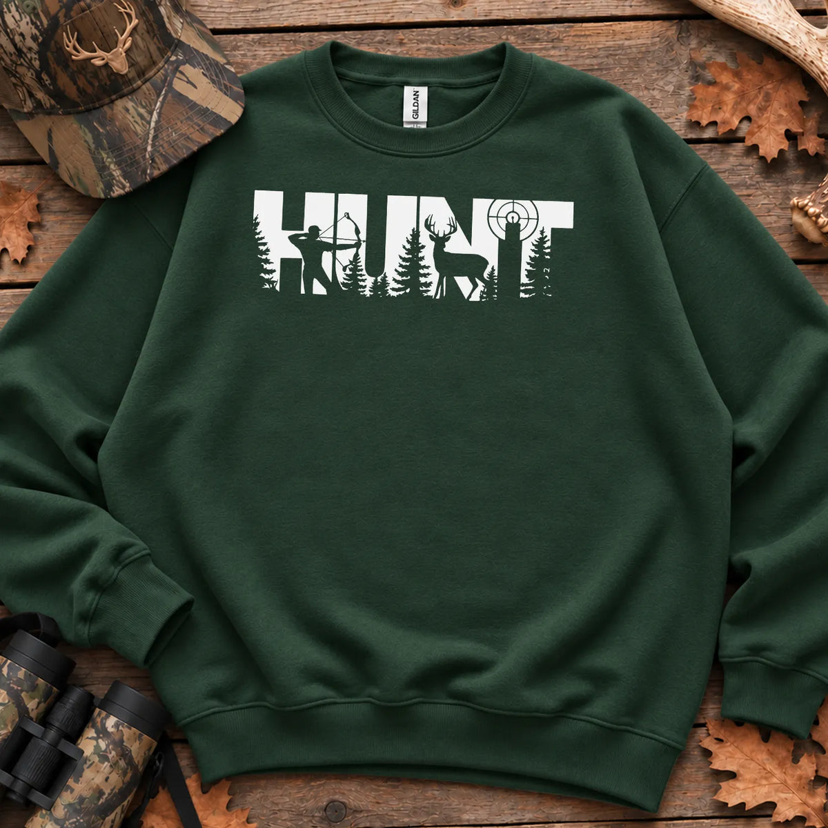 Hunt Wildlife Typography Sweatshirt in Forest Green