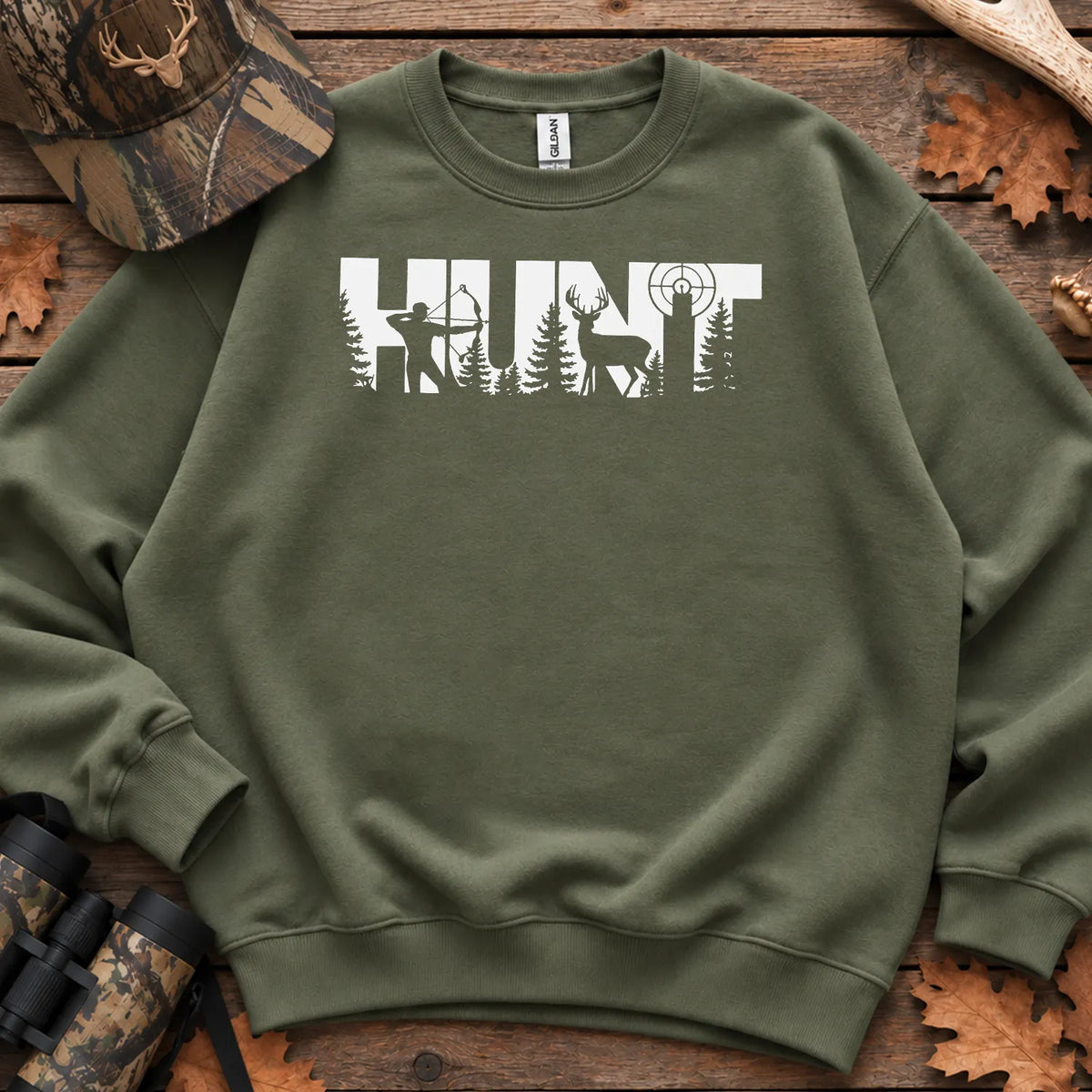 Hunt Wildlife Typography Sweatshirt in Military Green