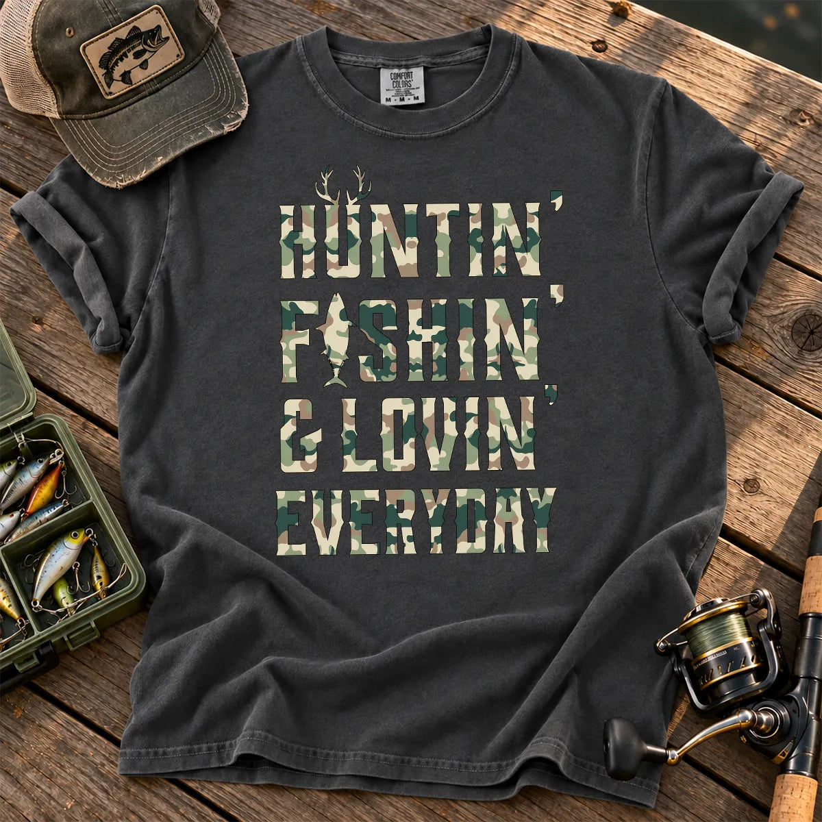 Huntin Fishin Lovin T-Shirt in Pepper