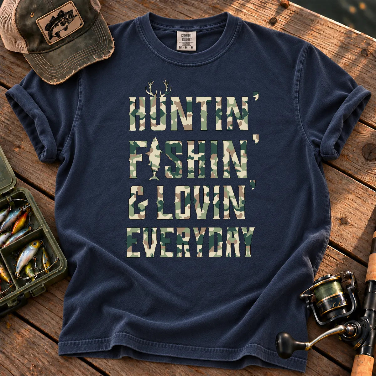 Huntin Fishin Lovin T-Shirt in True Navy