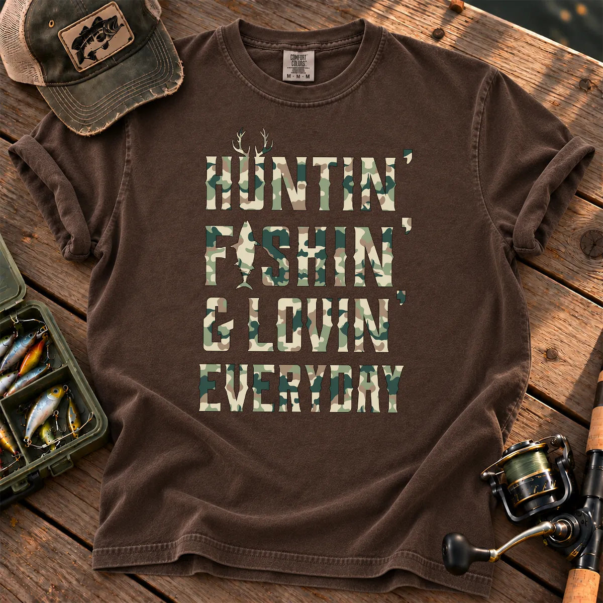 Huntin Fishin Lovin T-Shirt in Espresso