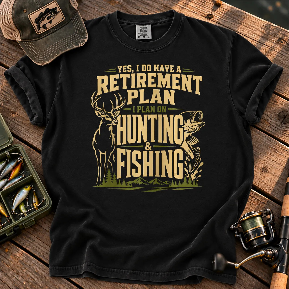 Hunting and Fishing Retirement Plan T-Shirt in Black