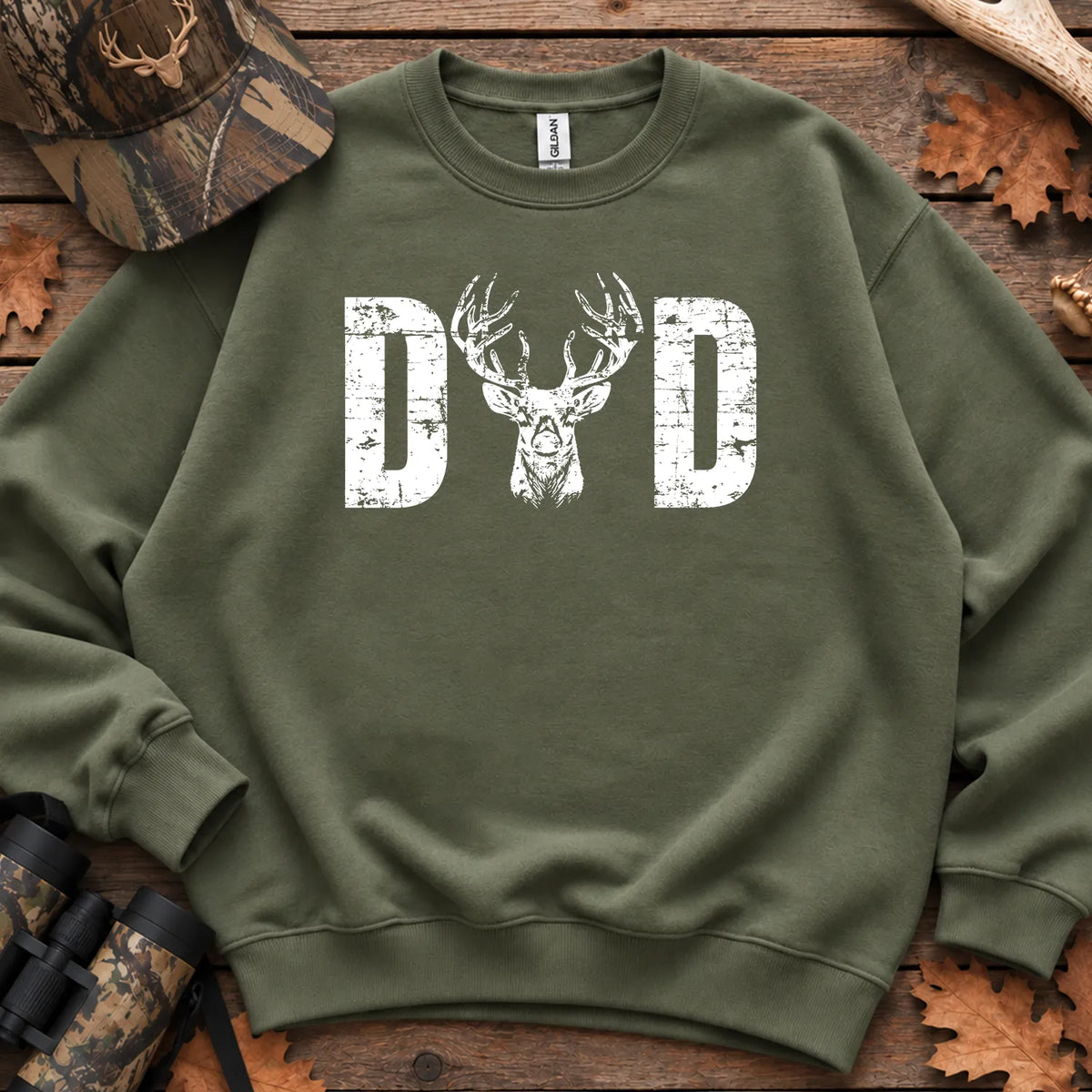 Hunting Dad Whitetail Sweatshirt in Military Green