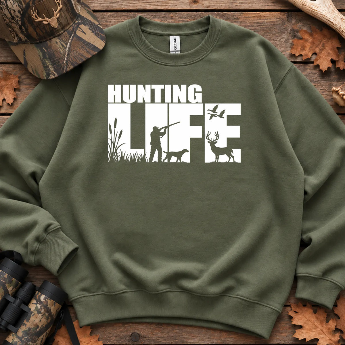 Hunting Life Silhouette Sweatshirt in Military Green